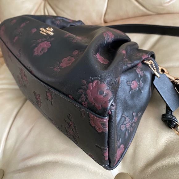 LKNW Coach Faye Shoulder Bag & Wallet Set Leather Floral Print Black/Wine - Picture 6 of 16